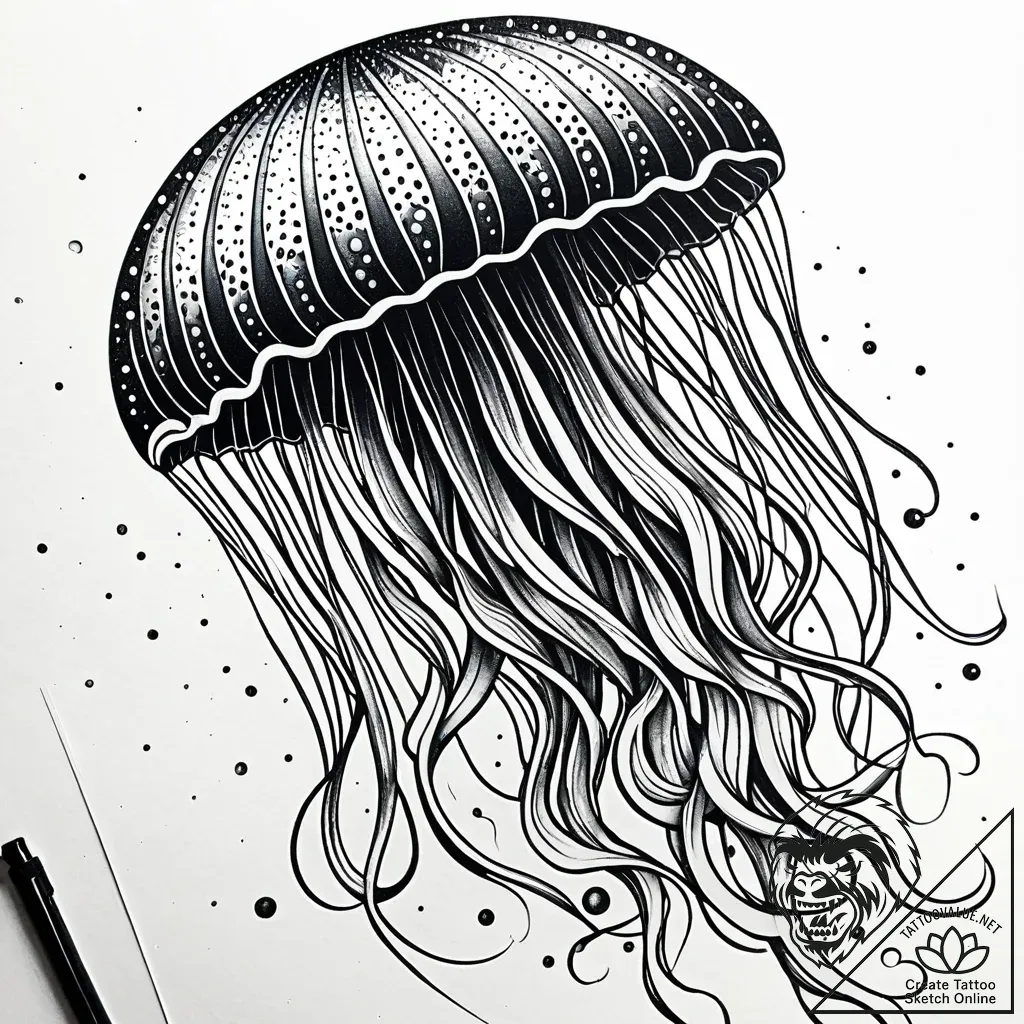 Jellyfish, tattoo line art, dotwork shading,... - style Jaeger Simple - tattoo sketch (07.11.2025 15:48)