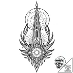 Ivory relic beneath celestial spire, tattoo d… – style Jaeger Mini – tattoo sketch (07.11.2025 15:52)