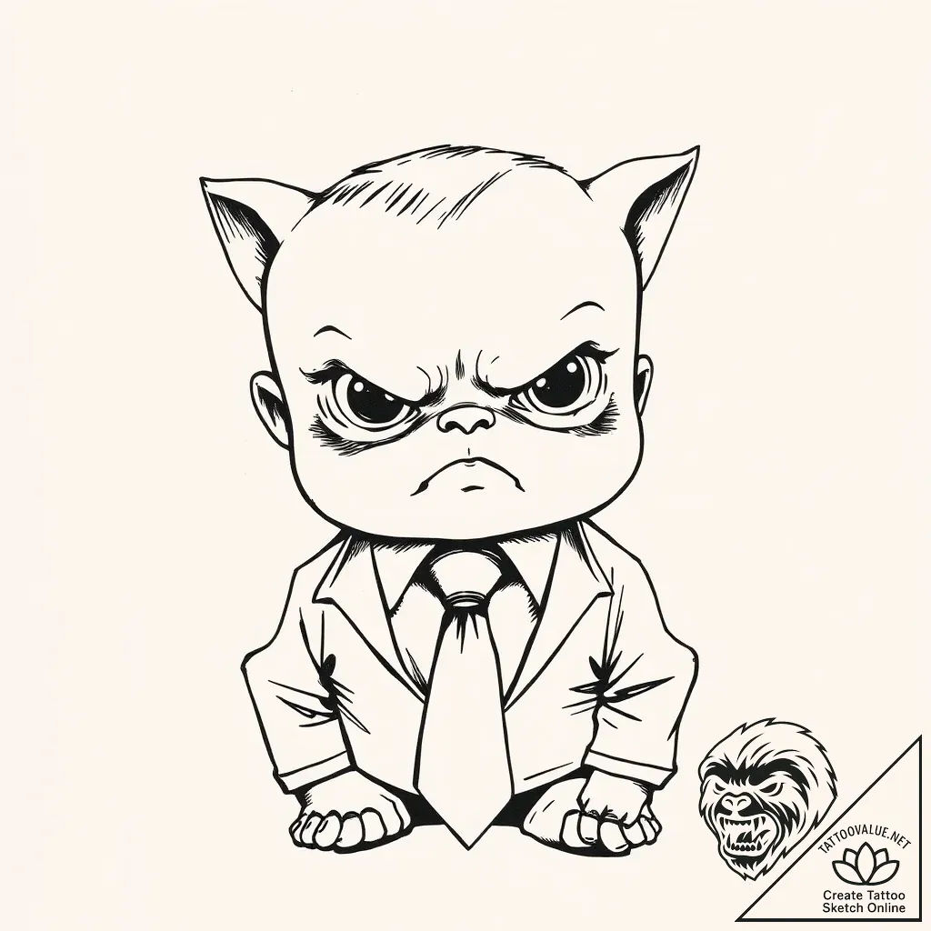 Tattoo sketch, boss baby serious face with ti... - style Flux Inscriptions - tattoo sketch (07.11.2025 16:03)