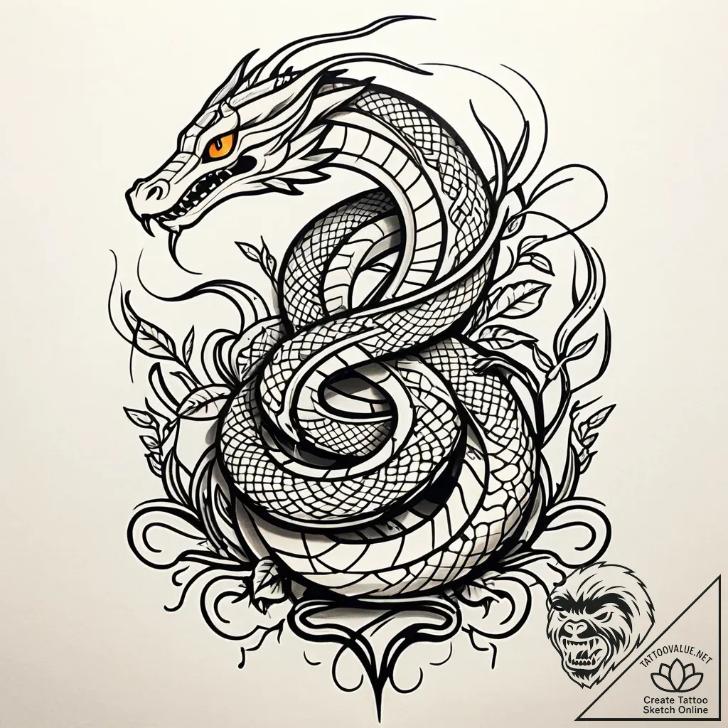 Ashen serpent entangled in roots, tattoo line... - style Jaeger Simple - tattoo sketch (07.11.2025 16:08)