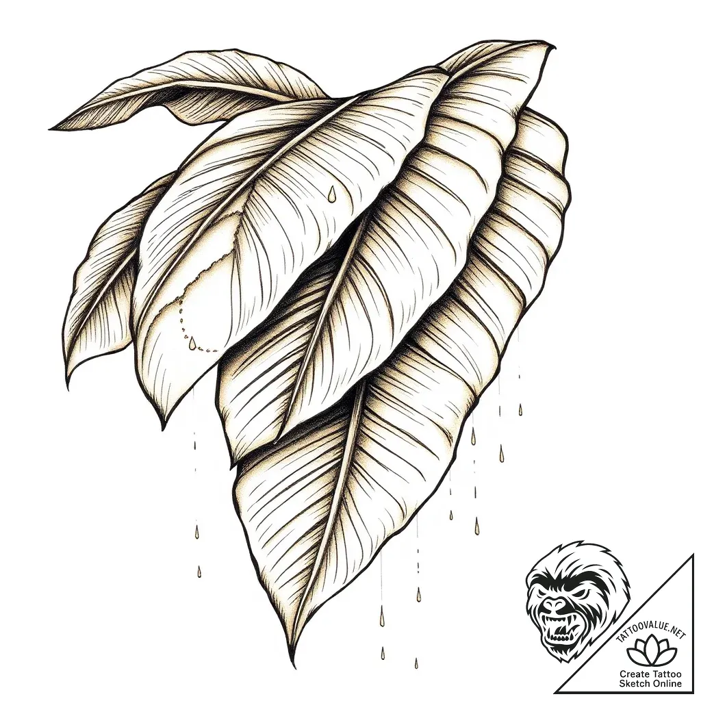 Tattoo sketch, overlapping banana leaves with... - style Flux Inscriptions - tattoo sketch (07.11.2025 16:23)