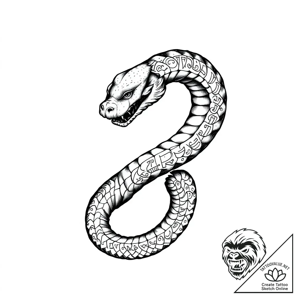Glyph-etched serpent through spectral rift, i... - style Flux Inscriptions - tattoo sketch (07.11.2025 17:03)