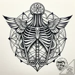 X-ray of a chest showing a birdcage instead o… – style Jaeger Simple – tattoo sketch (07.11.2025 17:08)
