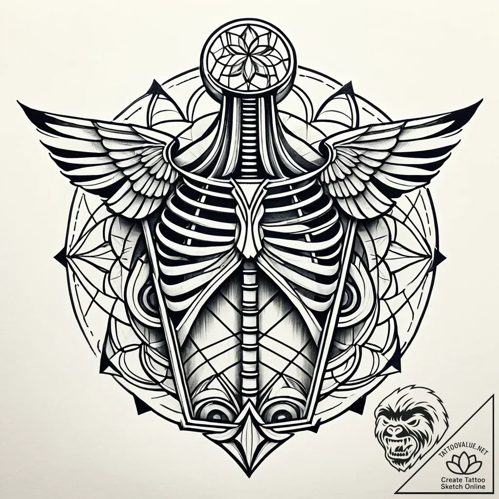 X-ray of a chest showing a birdcage instead o... - style Jaeger Simple - tattoo sketch (07.11.2025 17:08)