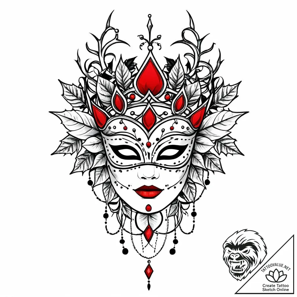 Mask crowned with ivy thorns, concept art for... - style Jaeger Mini - tattoo sketch (07.11.2025 17:13)