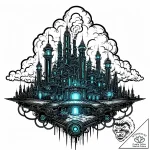 Tat tattoo sketch, zaun city skyline with glo… – style Jaeger Mini – tattoo sketch (07.11.2025 18:13)