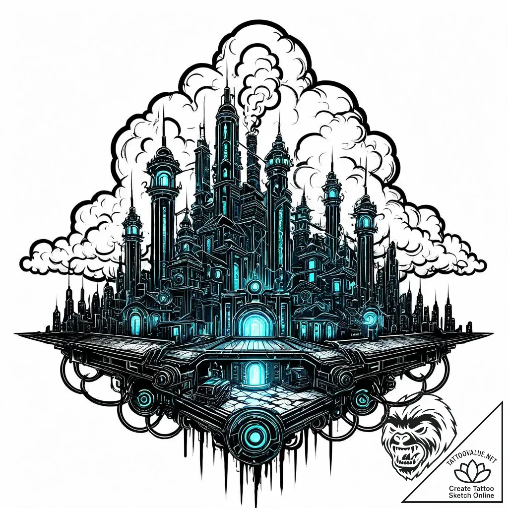 Tat tattoo sketch, zaun city skyline with glo... - style Jaeger Mini - tattoo sketch (07.11.2025 18:13)