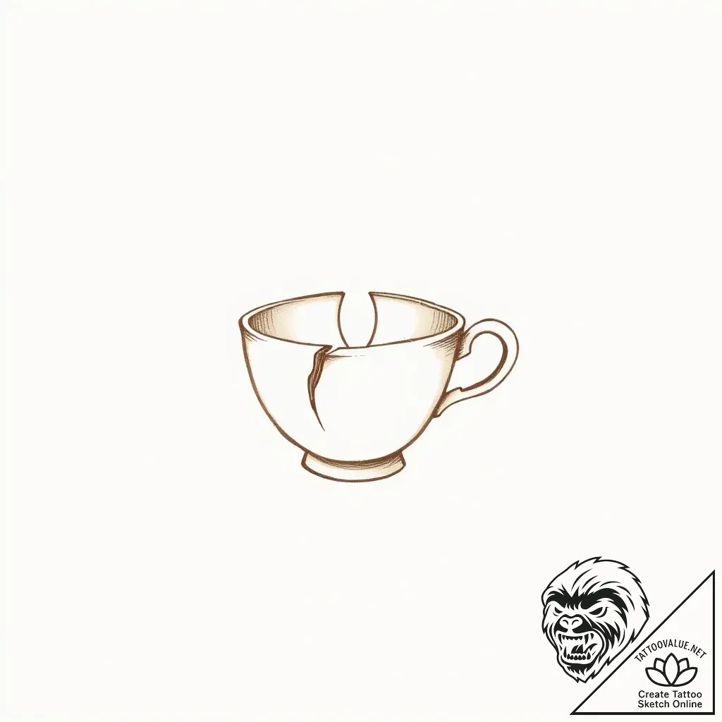 A detailed broken teacup, cherished,, concept... - style Flux Inscriptions - tattoo sketch (07.11.2025 18:22)