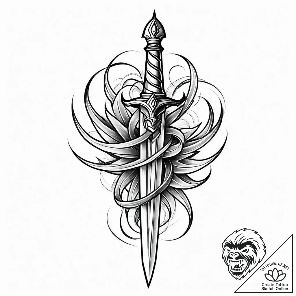Dagger spiraling through smoke, artistic tatt... - style Jaeger Mini - tattoo sketch (07.11.2025 18:53)