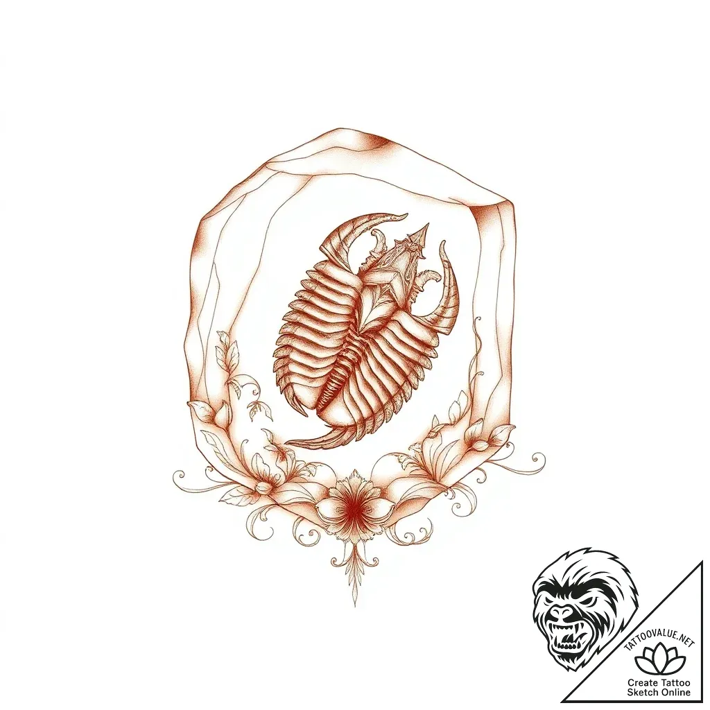 Trilobite fossil frozen in time, artistic tat... - style Flux Inscriptions - tattoo sketch (07.11.2025 19:03)