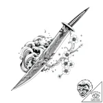 Glyph-etched blade crowned with bone, tattoo… – style Flux Inscriptions – tattoo sketch (07.11.2025 19:23)
