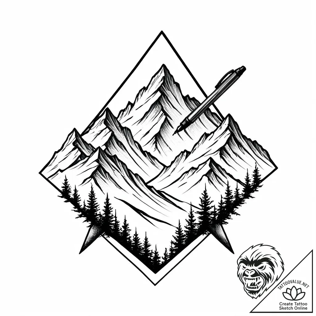 Tattoo sketch, thin outline of mountain peak... - style Jaeger Mini - tattoo sketch (07.11.2025 19:32)