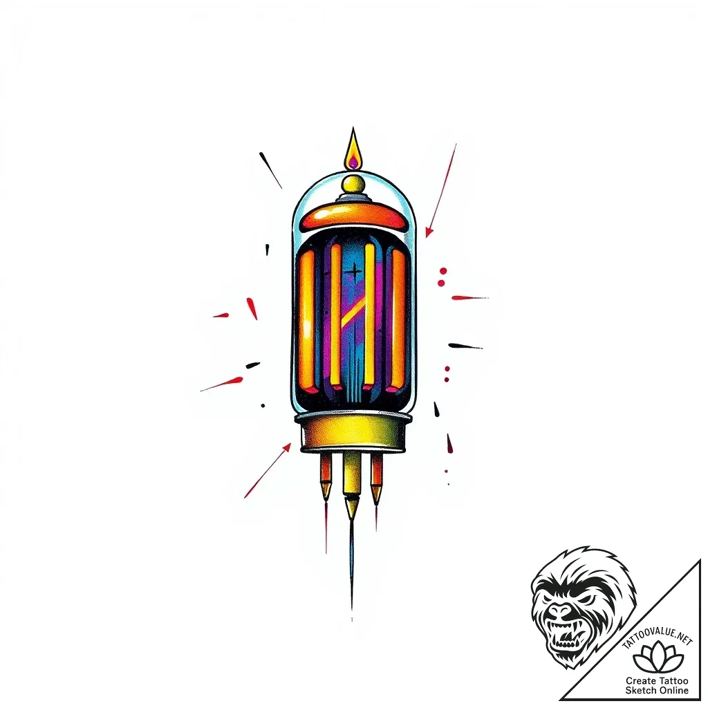 Nixie tube, concept art for tattoo, vibrant c... - style Flux Inscriptions - tattoo sketch (07.11.2025 19:43)