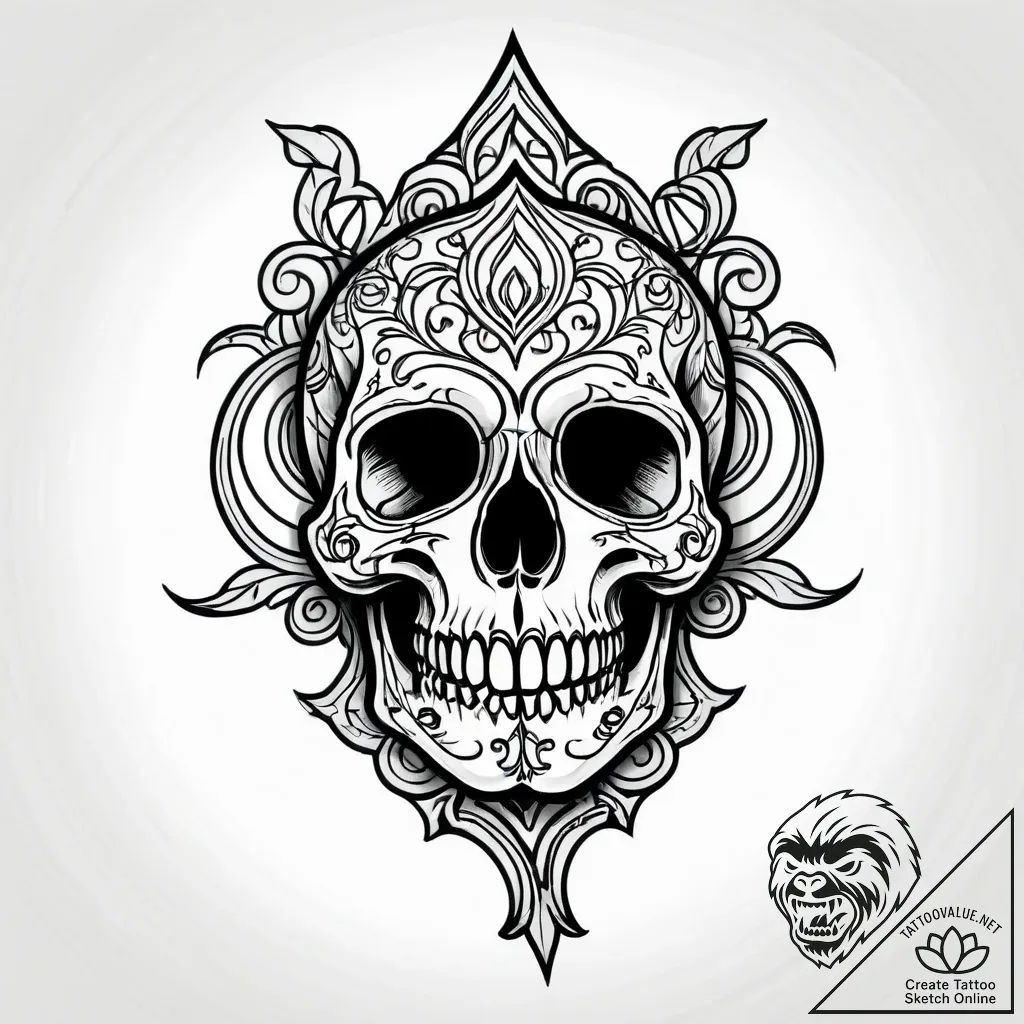 Skull in mirror, tattoo sketch design, black... - style Jagger Old - tattoo sketch (07.11.2025 19:58)
