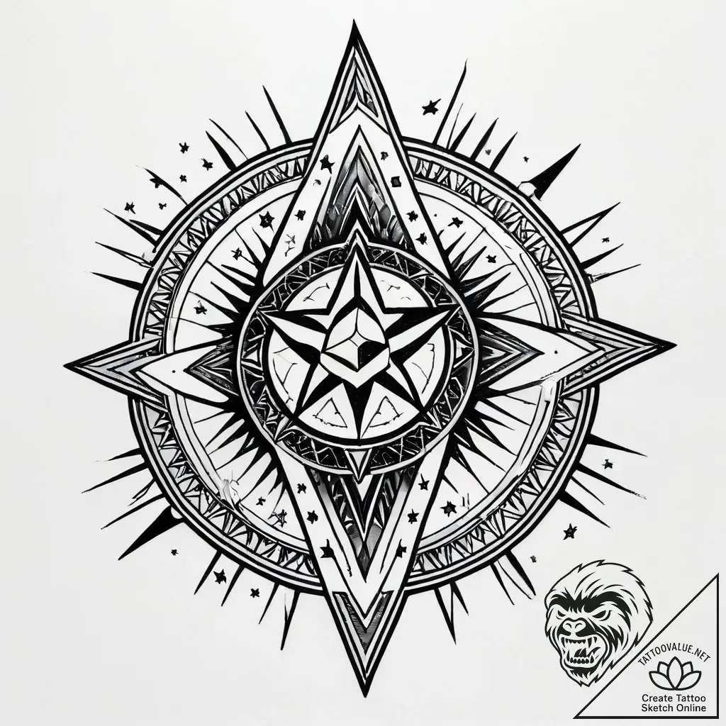 Ruined star map with glowing runes, tattoo dr... - style Jagger Old - tattoo sketch (07.11.2025 20:18)