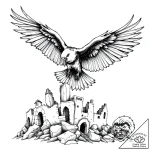 Apocalyptic raven flying over ruins, concept… – style Flux Inscriptions – tattoo sketch (07.11.2025 20:23)