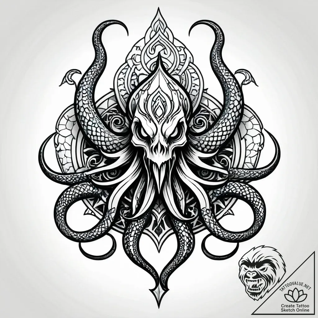 Kraken maw beneath icy gate, ink illustration... - style Jagger Old - tattoo sketch (07.11.2025 20:38)