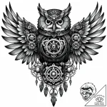 Tattoo sketch, mechanical owl with glowing ey… – style Jaeger Mini – tattoo sketch (07.11.2025 20:53)