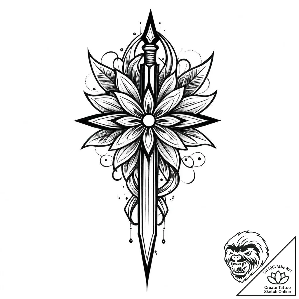 Onyx dagger piercing spectral bloom, artistic... - style Jaeger Mini - tattoo sketch (07.11.2025 21:33)