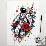 Astronaut holding a bouquet of flowers, conce… – style Jaeger Simple – tattoo sketch (07.11.2025 21:48)