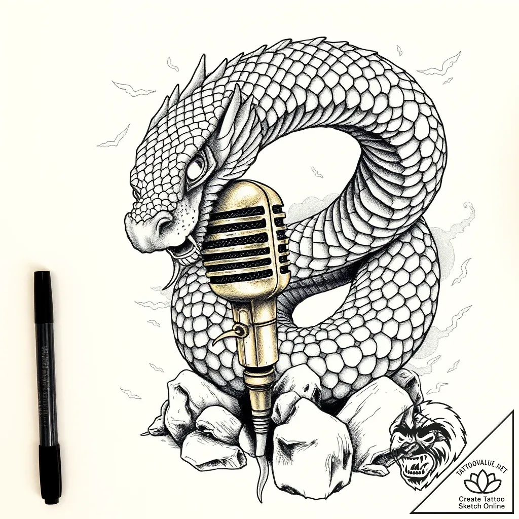 Tat tattoo sketch, sea serpent coiled around... - style Flux Inscriptions - tattoo sketch (07.11.2025 22:03)