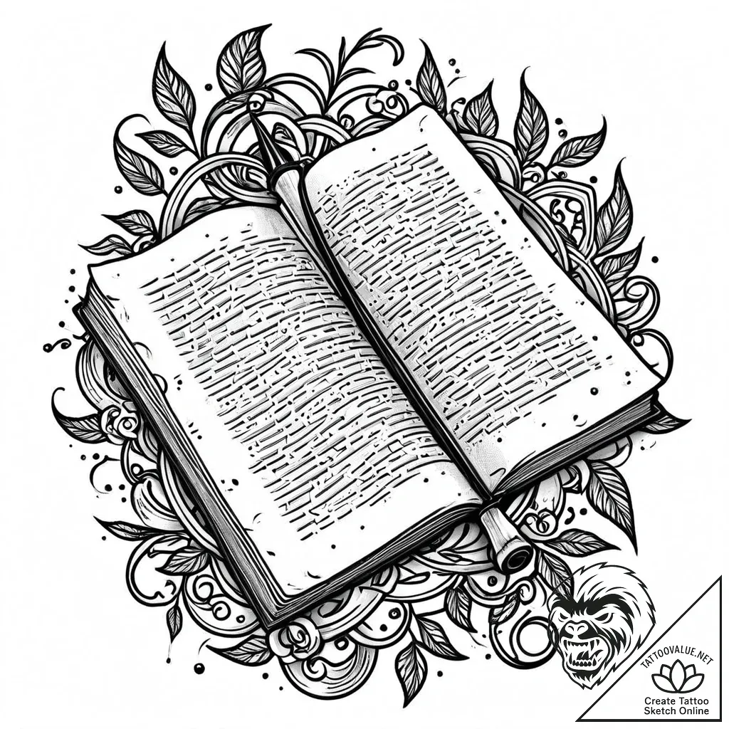 Scribe's hand, carefully illuminating a manus... - style Jaeger Mini - tattoo sketch (07.11.2025 22:13)