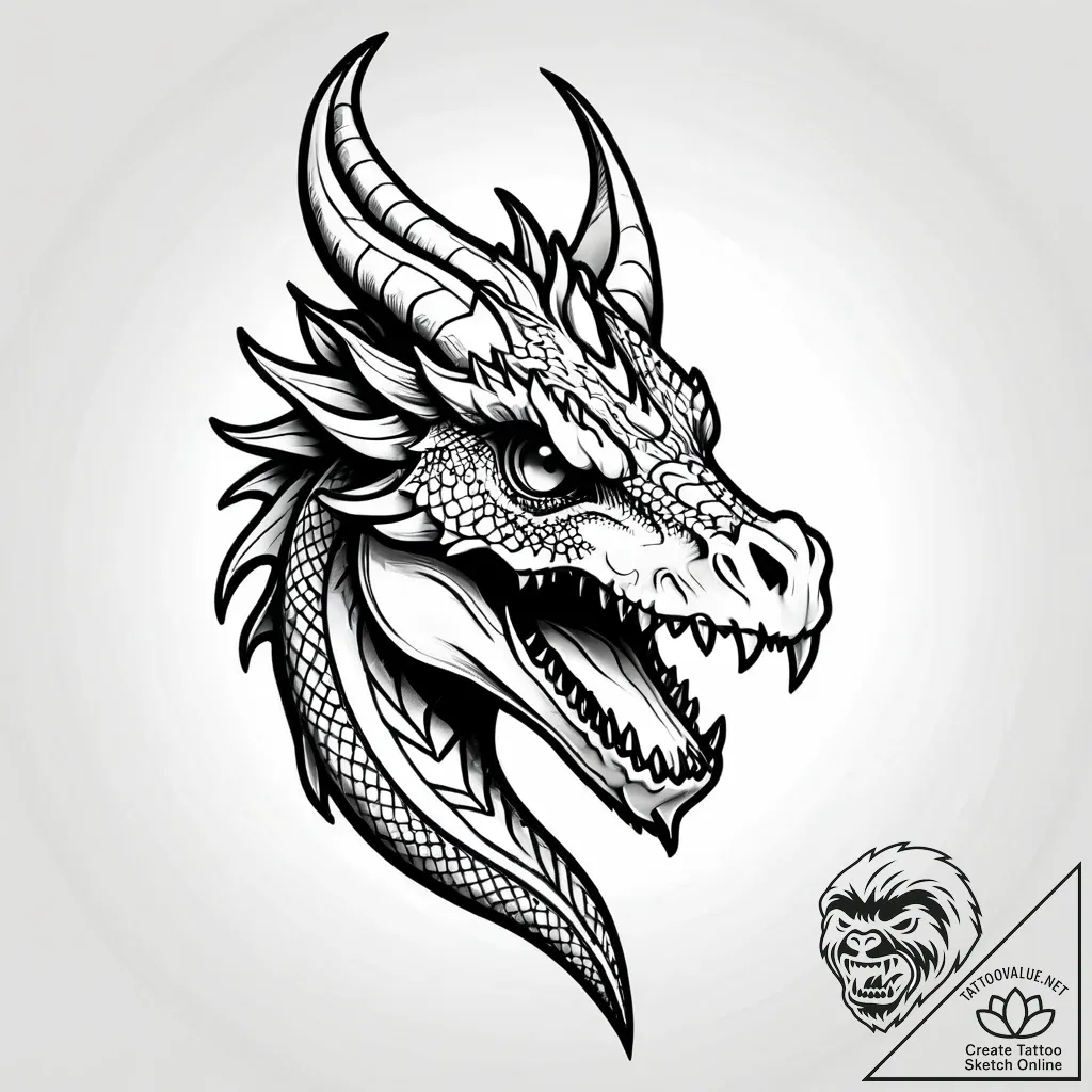 Dragon skull with crystal eyes, tattoo line a... - style Jagger Old - tattoo sketch (07.11.2025 22:18)