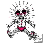 Voodoo doll pierced with needles, tattoo line… – style Flux Inscriptions – tattoo sketch (07.11.2025 22:43)
