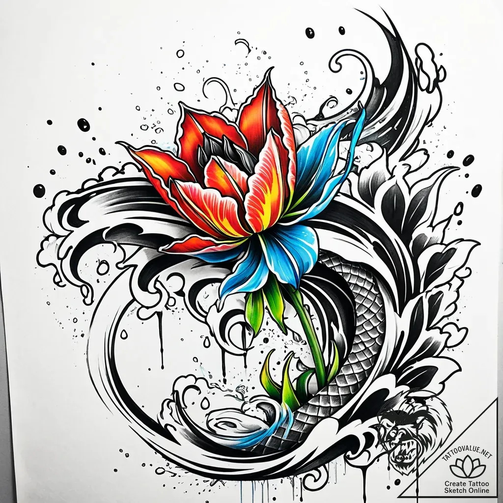 Tattoo sketch, graffiti style tulip with drip... - style Jaeger Simple - tattoo sketch (07.11.2025 22:48)