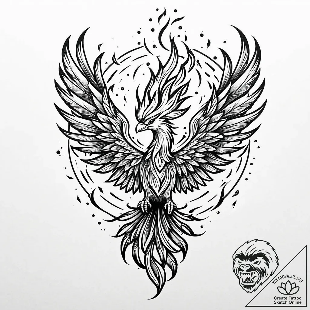 Tat tattoo sketch, phoenix rising from ashes... - style Jaeger Mini - tattoo sketch (07.11.2025 22:53)
