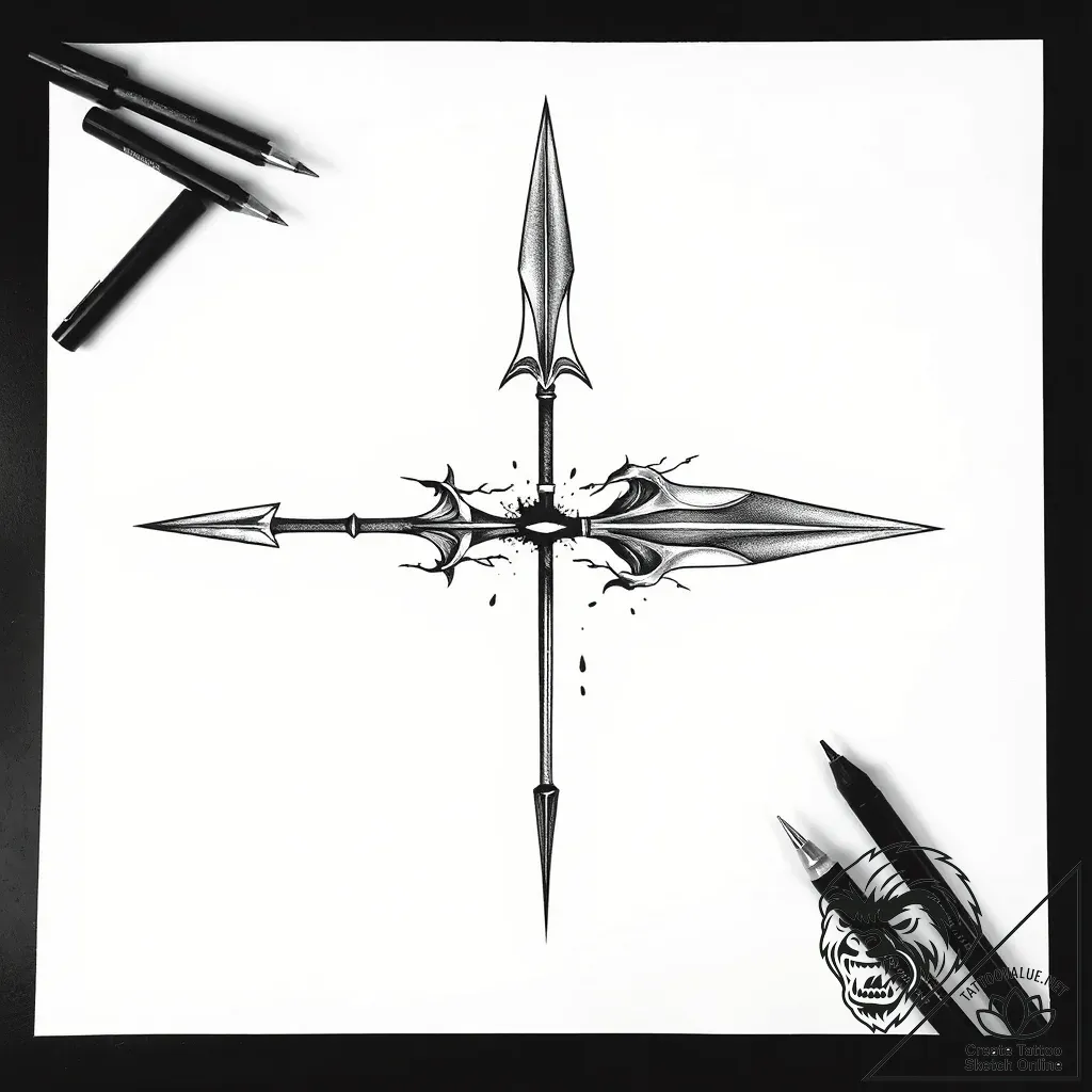 Spear, tattoo flash sheet design, on a clean... - style Flux Inscriptions - tattoo sketch (07.11.2025 23:03)