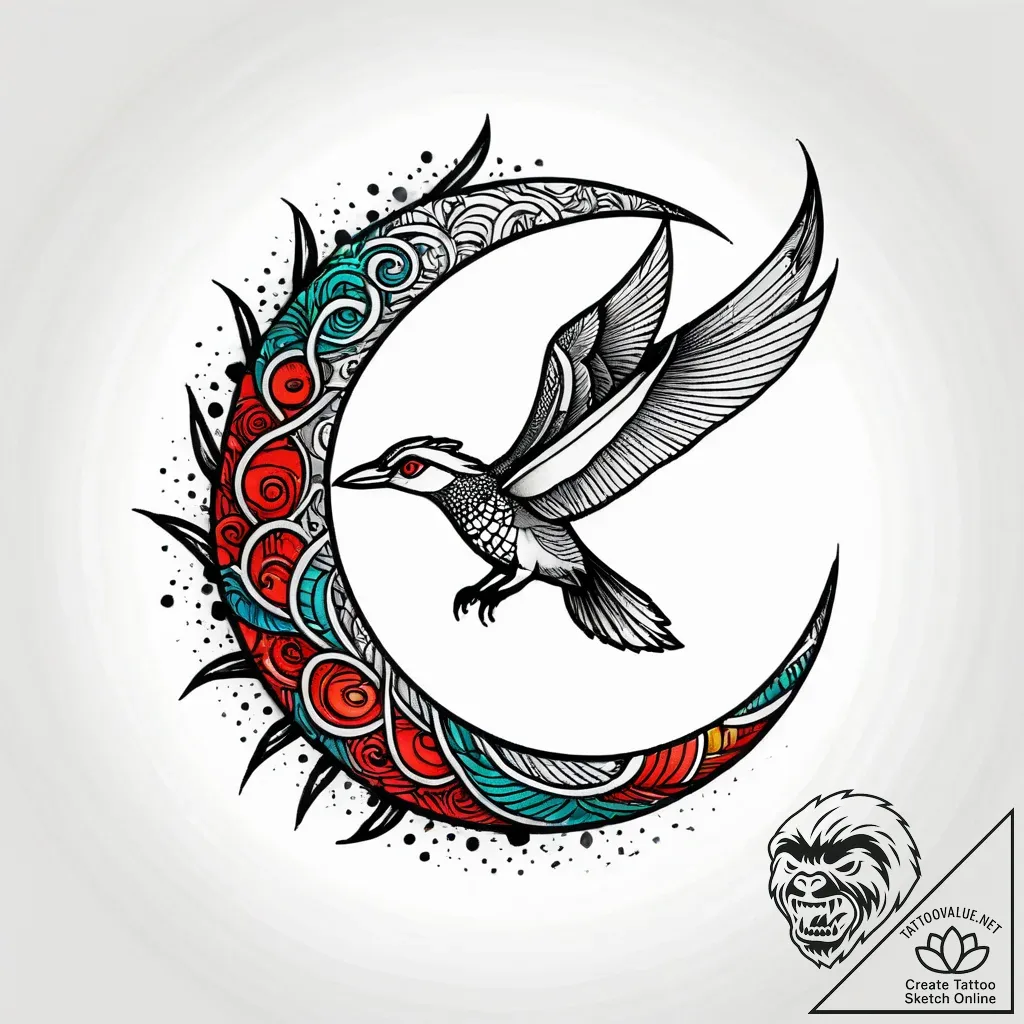 Feathered serpent encircling moon, concept ar... - style Jagger Old - tattoo sketch (07.11.2025 23:18)