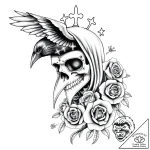 A plague doctor mask (is there, but can be a… – style Flux Inscriptions – tattoo sketch (07.11.2025 23:23)