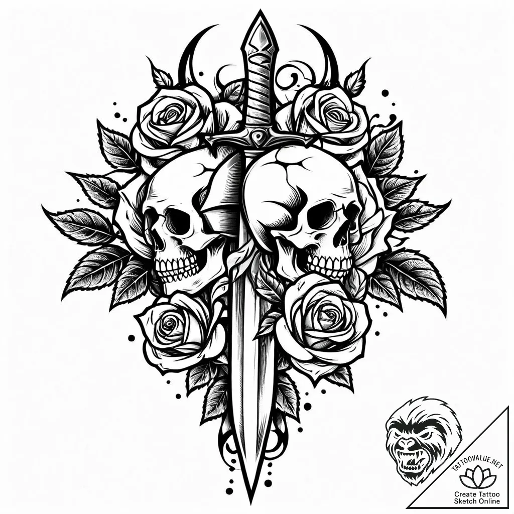 Dagger in skeletal rose, tattoo flash sheet d... - style Jaeger Mini - tattoo sketch (07.11.2025 23:33)