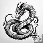Horned serpent coiling around blade, tattoo d… – style Jaeger Simple – tattoo sketch (07.11.2025 23:48)