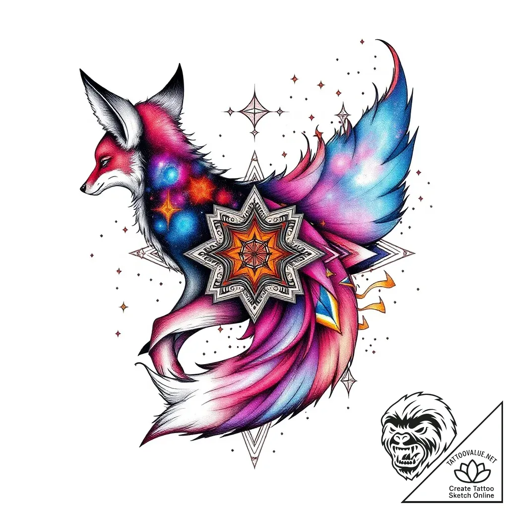 Tattoo sketch, abstract swirling fox tail ble... - style Flux Inscriptions - tattoo sketch (08.11.2025 00:23)
