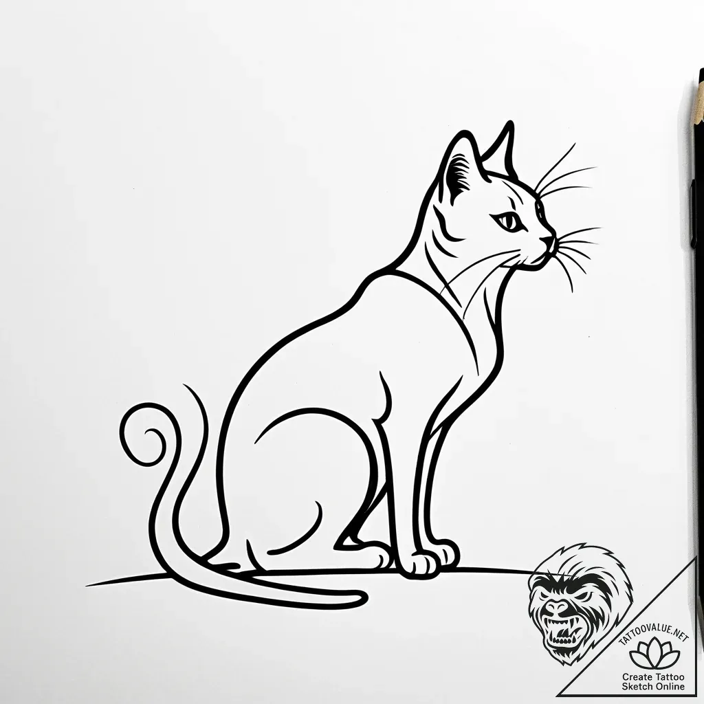 Tattoo sketch, minimalist cat silhouette stre... - style Jaeger Simple - tattoo sketch (08.11.2025 00:28)
