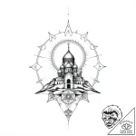 Monastery beneath spectral eclipse, ink illus… – style Flux Inscriptions – tattoo sketch (08.11.2025 00:43)