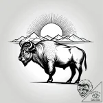 Bison silhouette against a prairie sunset, sy… – style Jagger Old – tattoo sketch (08.11.2025 00:58)