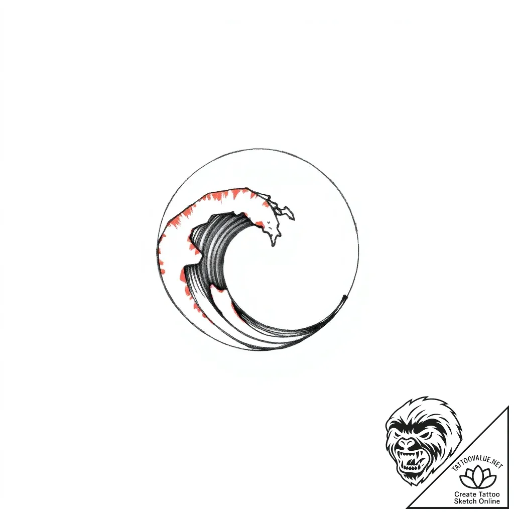 Tattoo sketch, tiny wave curling into circle... - style Flux Inscriptions - tattoo sketch (08.11.2025 01:03)