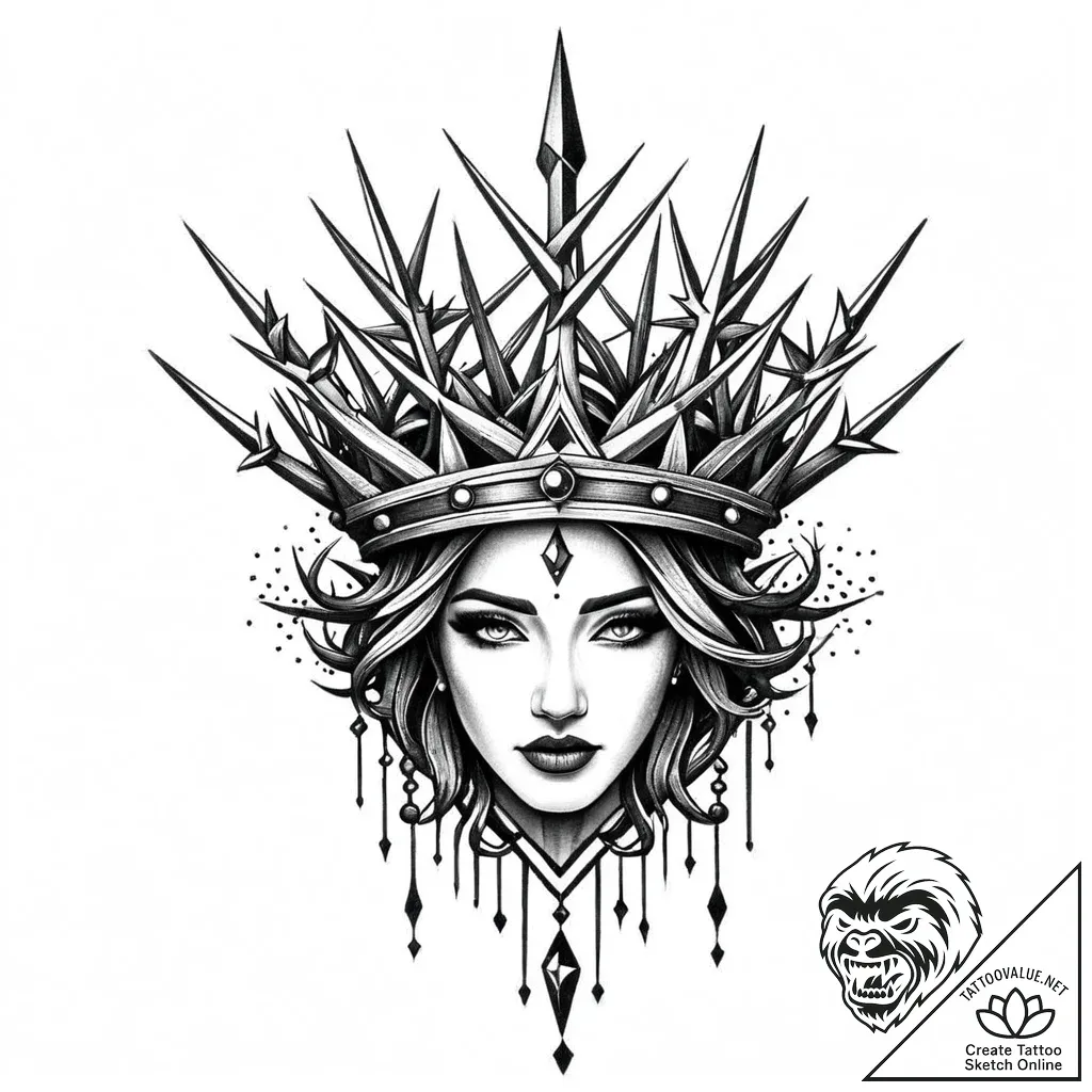 Thorn crown wrapped in roots, concept art for... - style Jaeger Mini - tattoo sketch (08.11.2025 01:13)