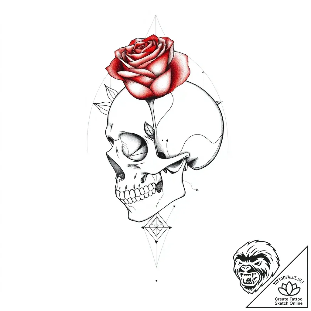 Crimson rose blooming from skull, concept art... - style Flux Inscriptions - tattoo sketch (08.11.2025 01:23)