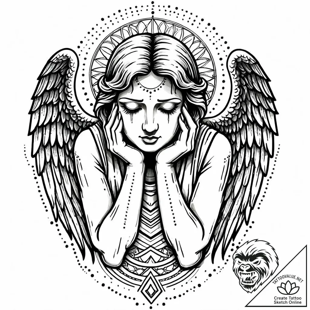 Weeping angel statue covering its face, tatto... - style Jaeger Mini - tattoo sketch (08.11.2025 01:33)