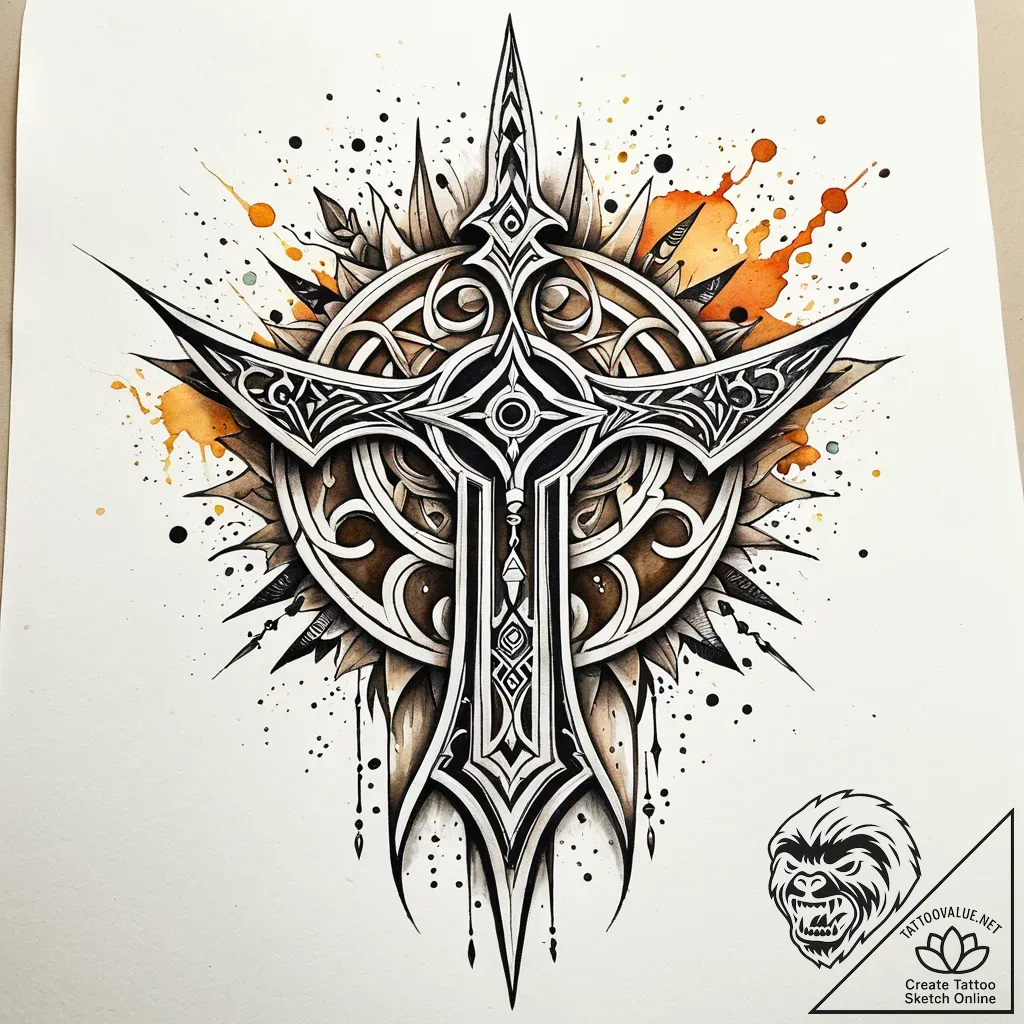 Labyrinth blade beneath bone spire, tattoo sk... - style Jaeger Simple - tattoo sketch (08.11.2025 01:48)
