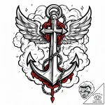 Angelic anchor suspended in clouds, tattoo sk… – style Jaeger Mini – tattoo sketch (08.11.2025 01:53)