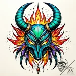 Scarab mask beneath burning sky, artistic tat… – style Jaeger Simple – tattoo sketch (08.11.2025 02:08)