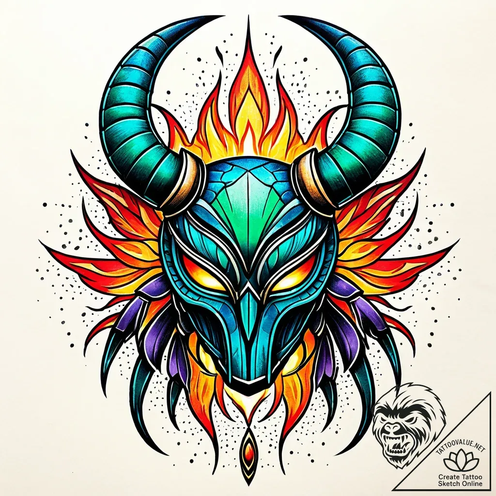 Scarab mask beneath burning sky, artistic tat... - style Jaeger Simple - tattoo sketch (08.11.2025 02:08)