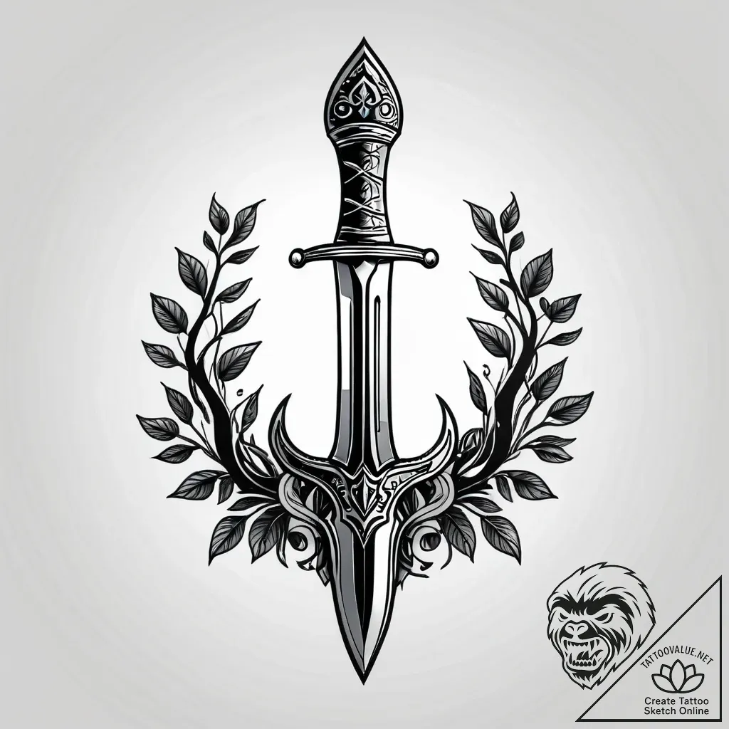 Dagger entwined with spirit vines, tattoo fla... - style Jagger Old - tattoo sketch (08.11.2025 02:18)