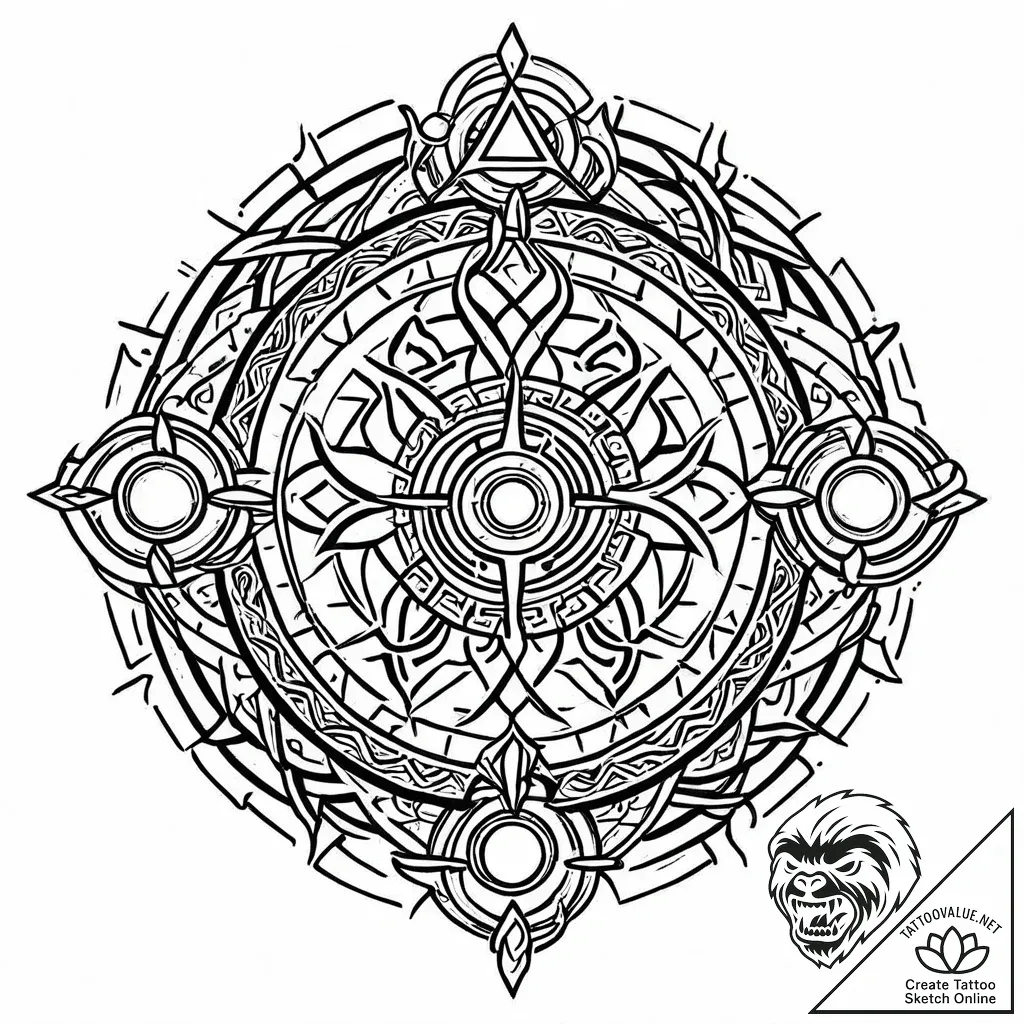 Druid stone with ancient glyphs, tattoo flash... - style Jaeger Mini - tattoo sketch (08.11.2025 02:42)