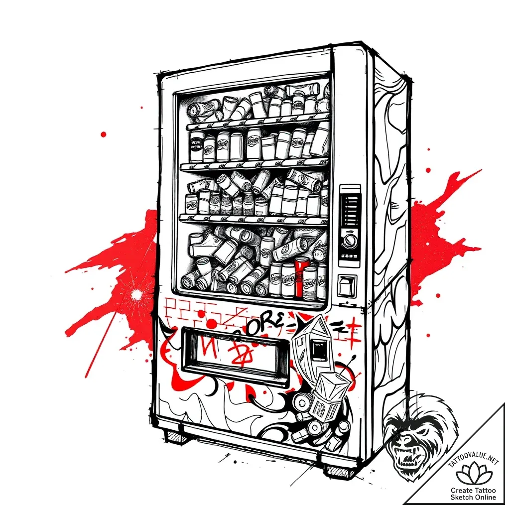 Vending machine selling snacks and drinks, ta... - style Flux Inscriptions - tattoo sketch (08.11.2025 02:48)